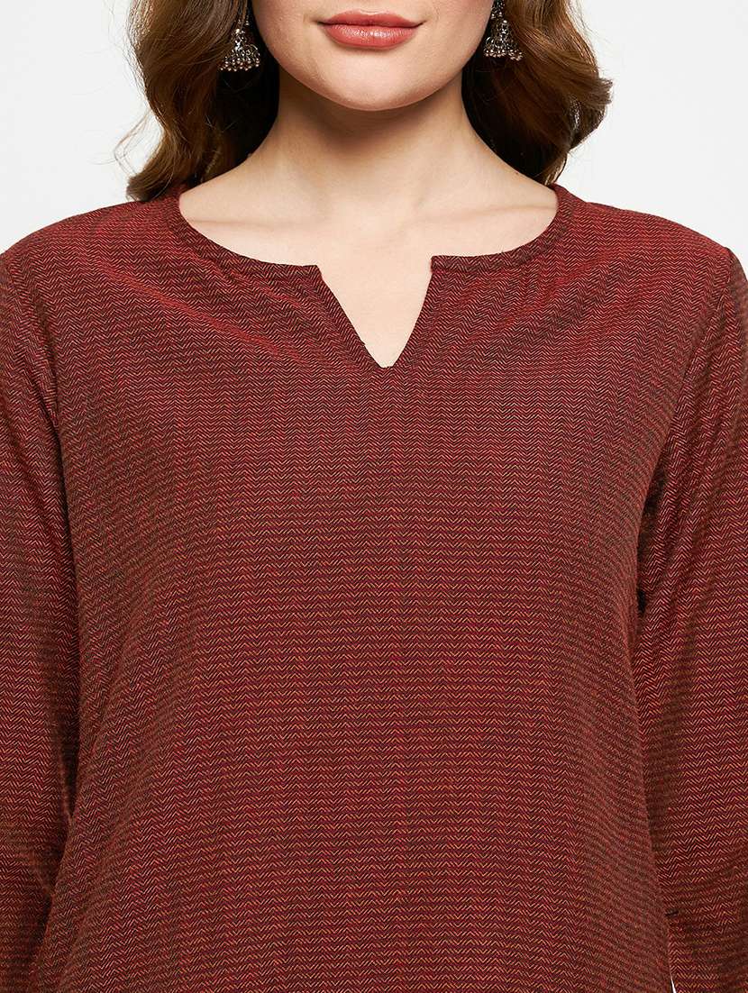 women solid long sleeves woolen kurta - 21724334 -  Standard Image - 4