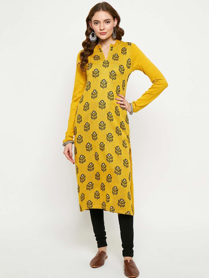 women self designed long sleeves woolen kurta