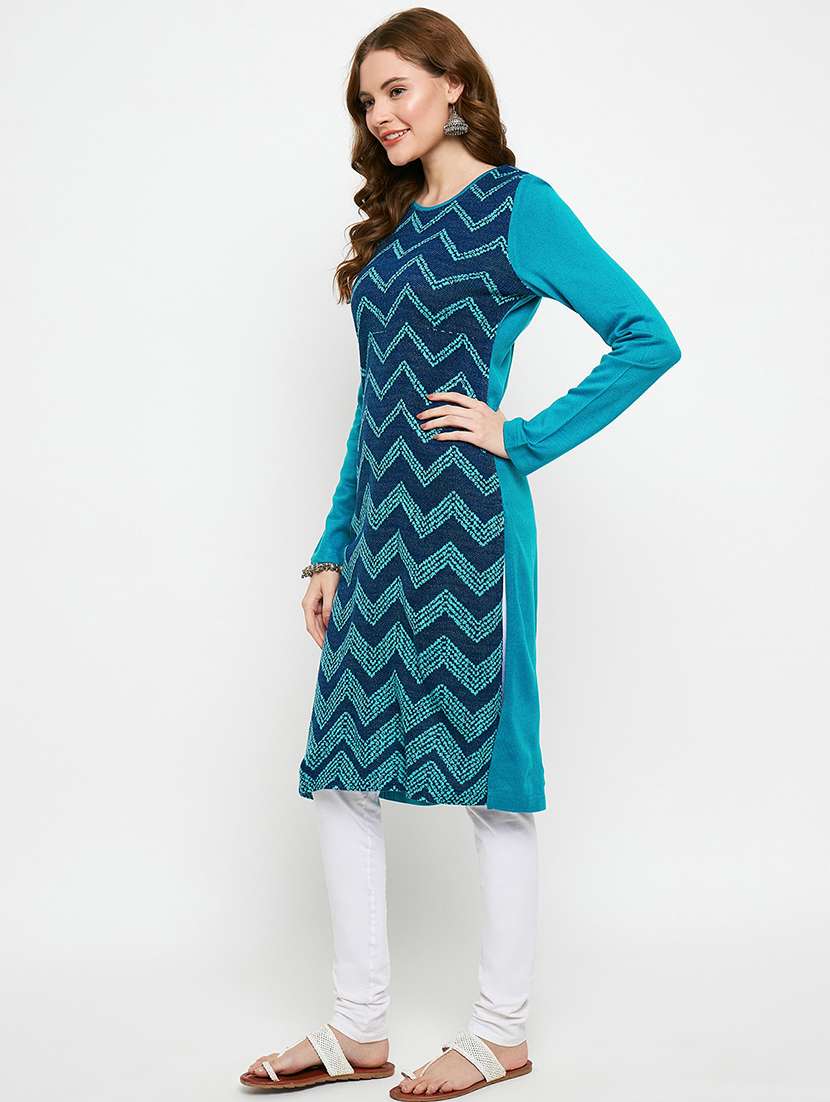 women self designed long sleeves woolen kurta - 21724340 -  Standard Image - 1