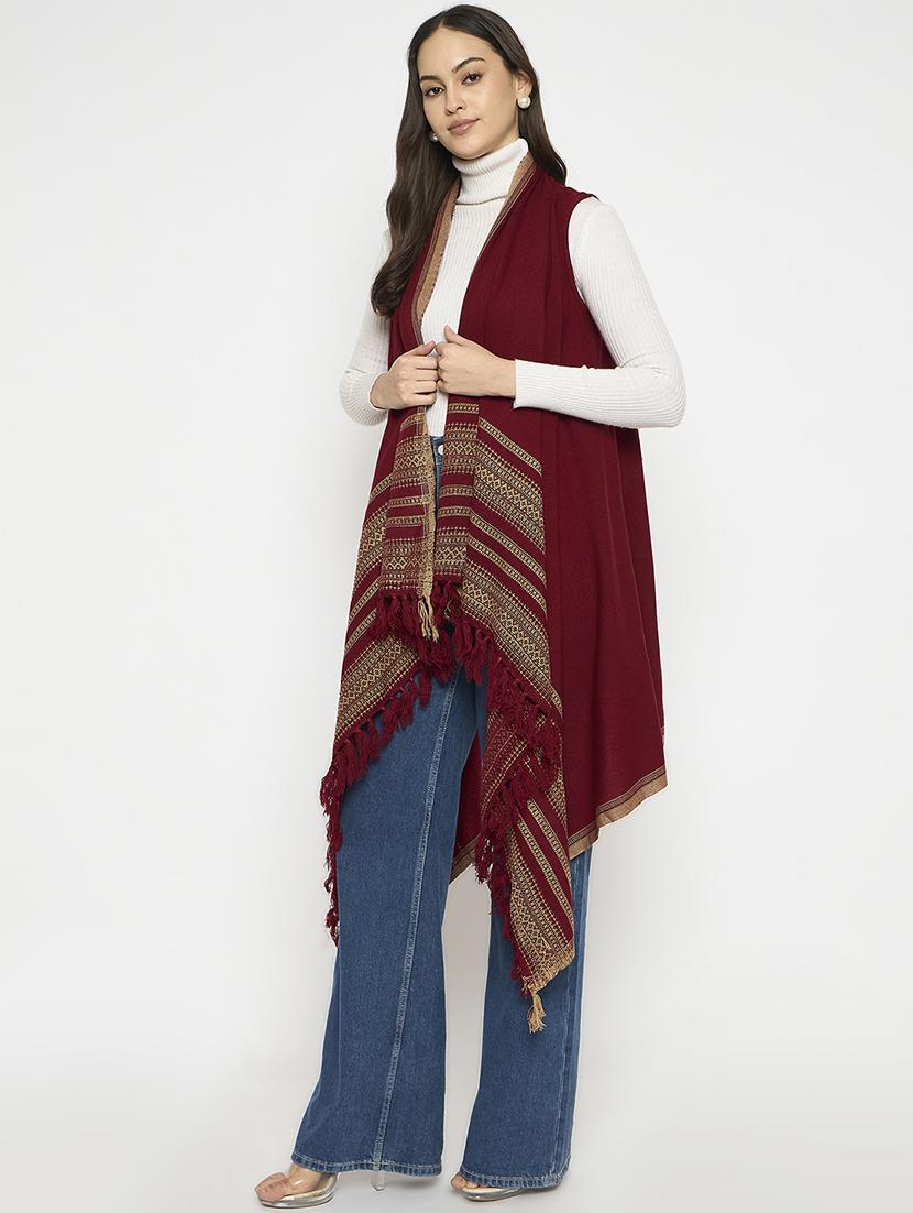 women sleeveless self design asymmetric shrug - 21724352 -  Standard Image - 1