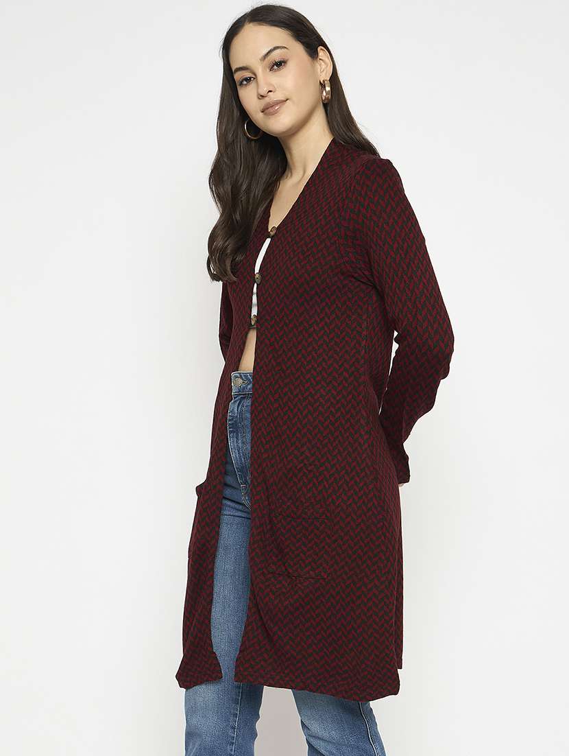women long sleeves self design cardigan - 21724355 - Standard Image - 1