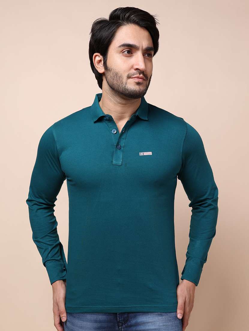 men long sleeves plain polo t-shirt