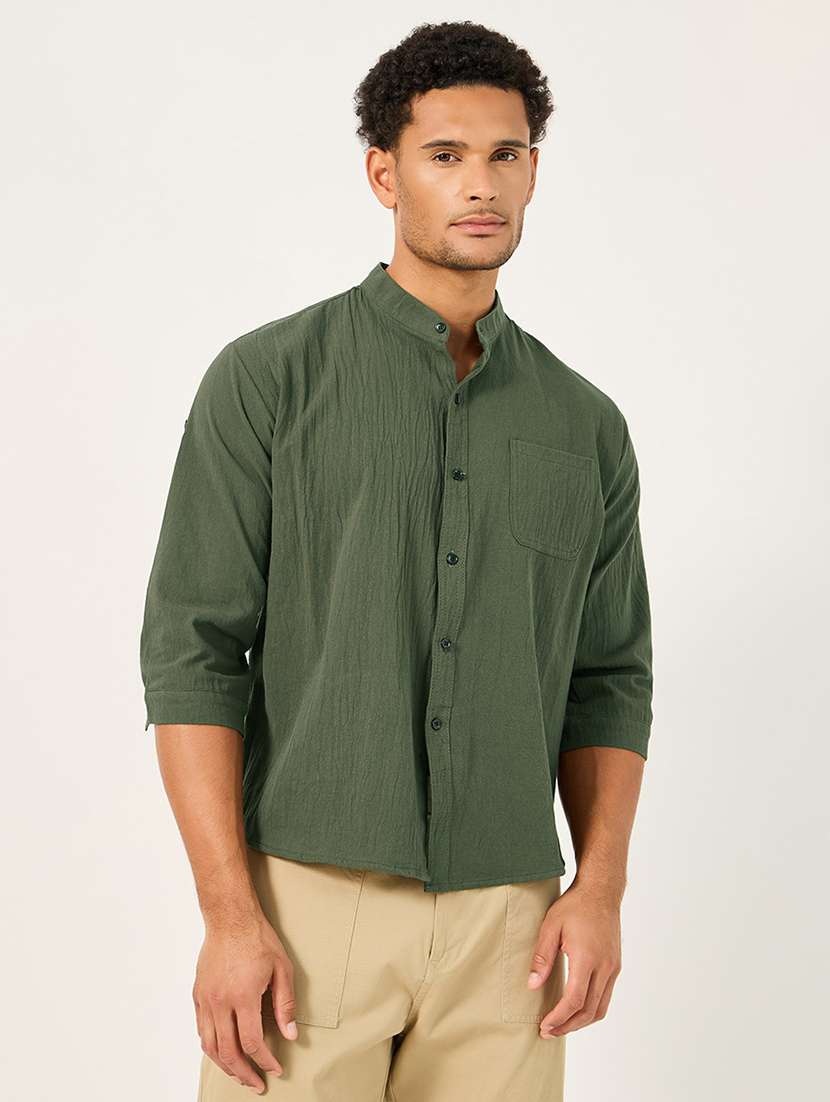 men solid mandarin neck shirt  - 21725204 -  Standard Image - 1