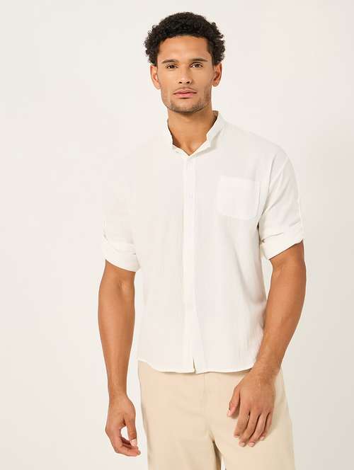 men solid mandarin neck shirt - 21725205 -  Standard Image - 0