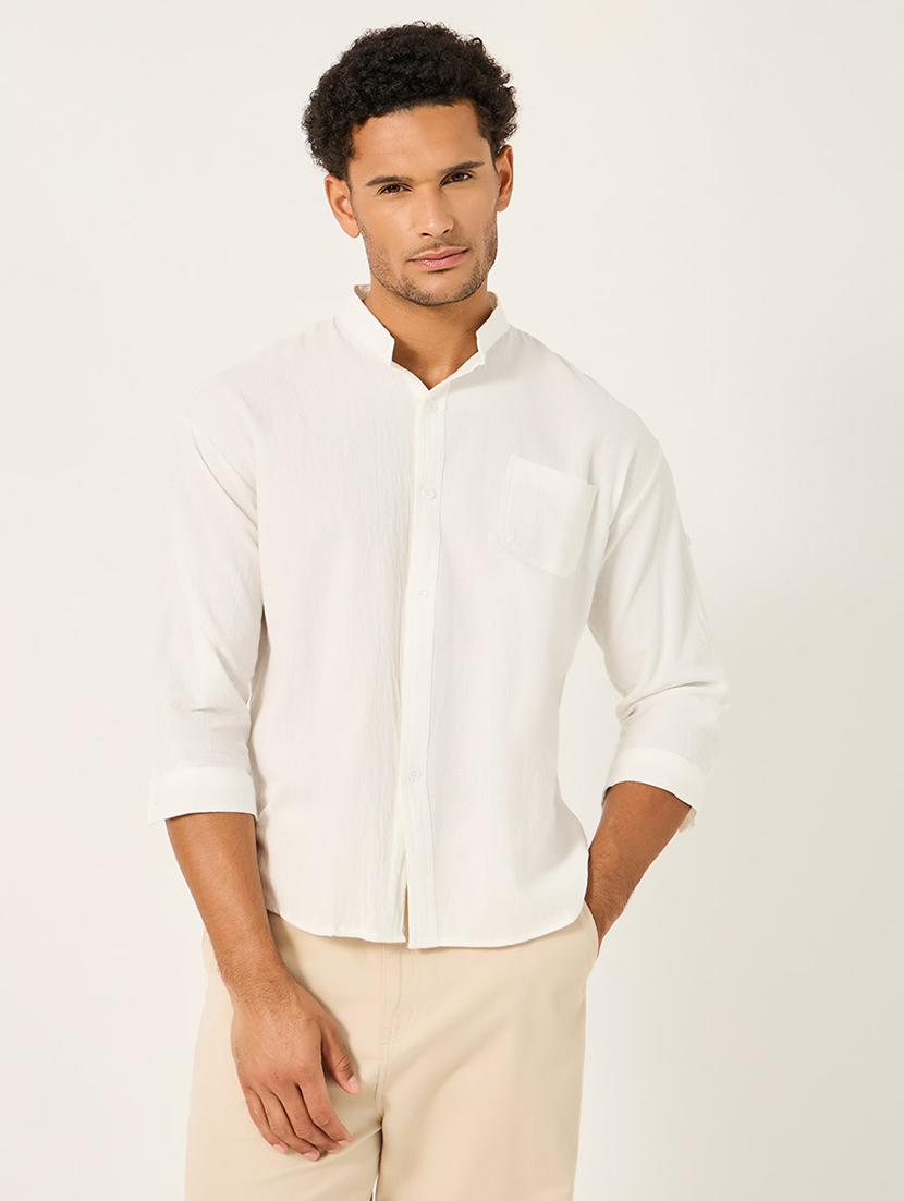 men solid mandarin neck shirt - 21725205 -  Standard Image - 1