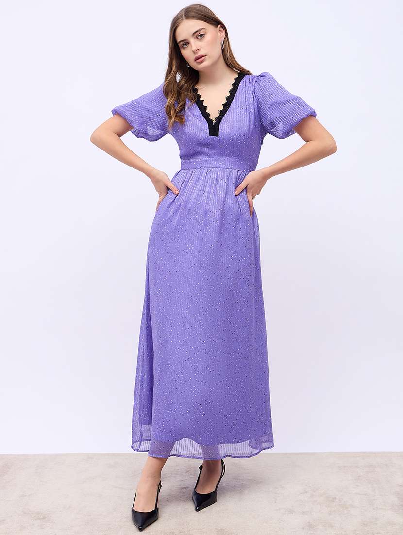 women printed puff sleeves a-line dress - 21725294 -  Standard Image - 1