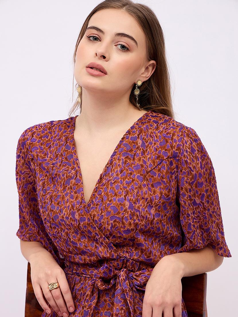 women printed puff sleeves layered dress - 21725298 - Standard Image - 4