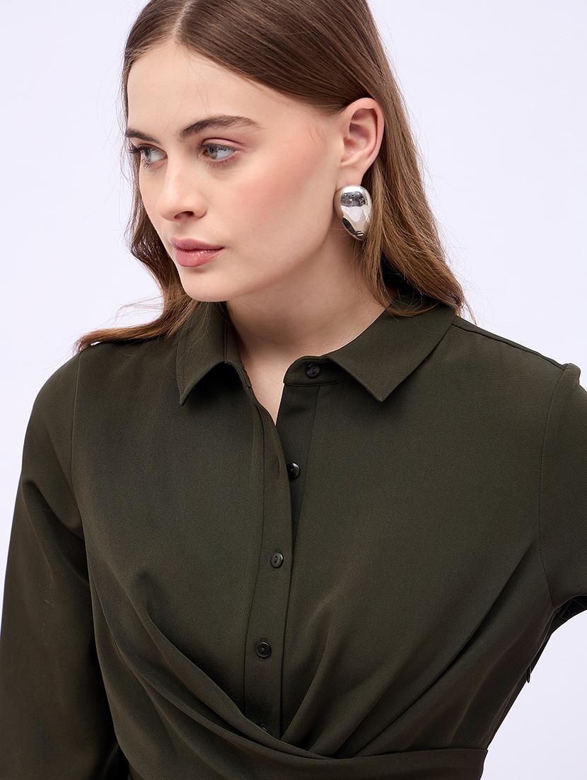 women solid collared fit & flare dress - 21725303 - Standard Image - 4