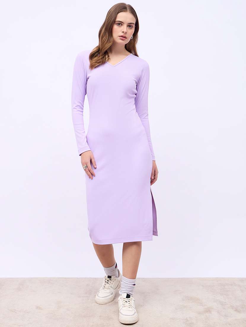 women solid long sleeves sheath dress