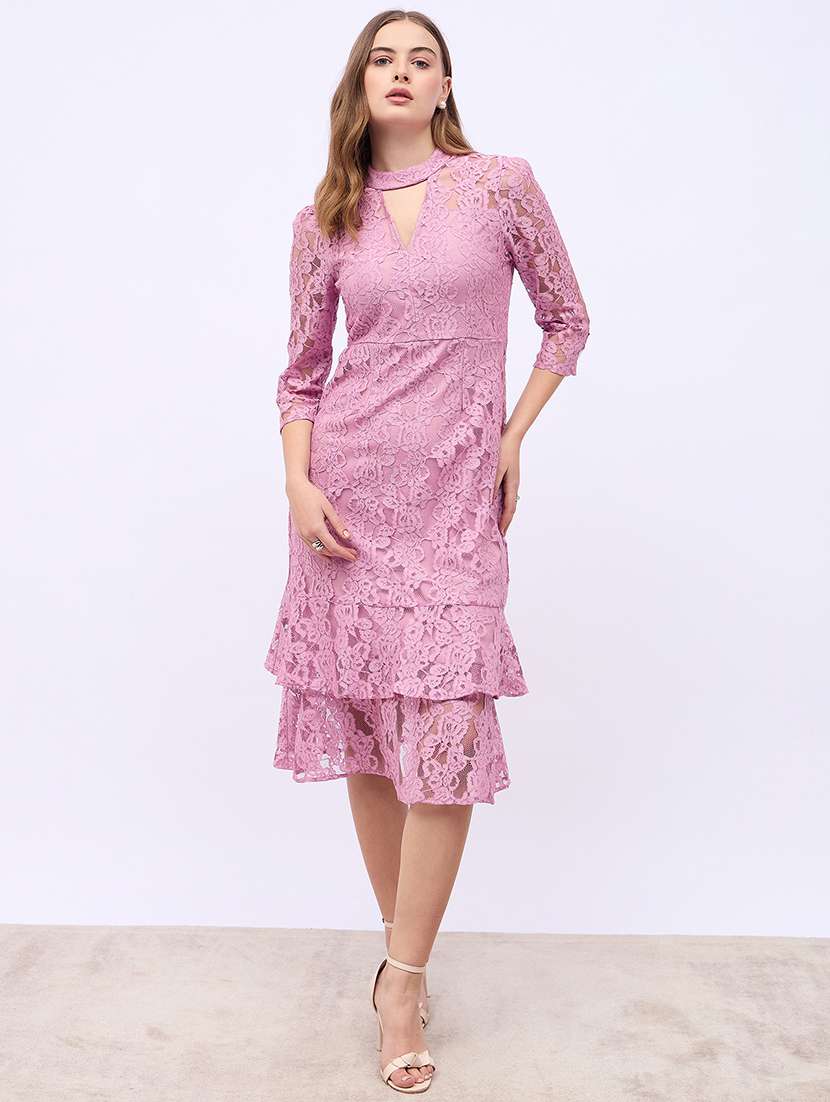 women laced choker neck layered dress