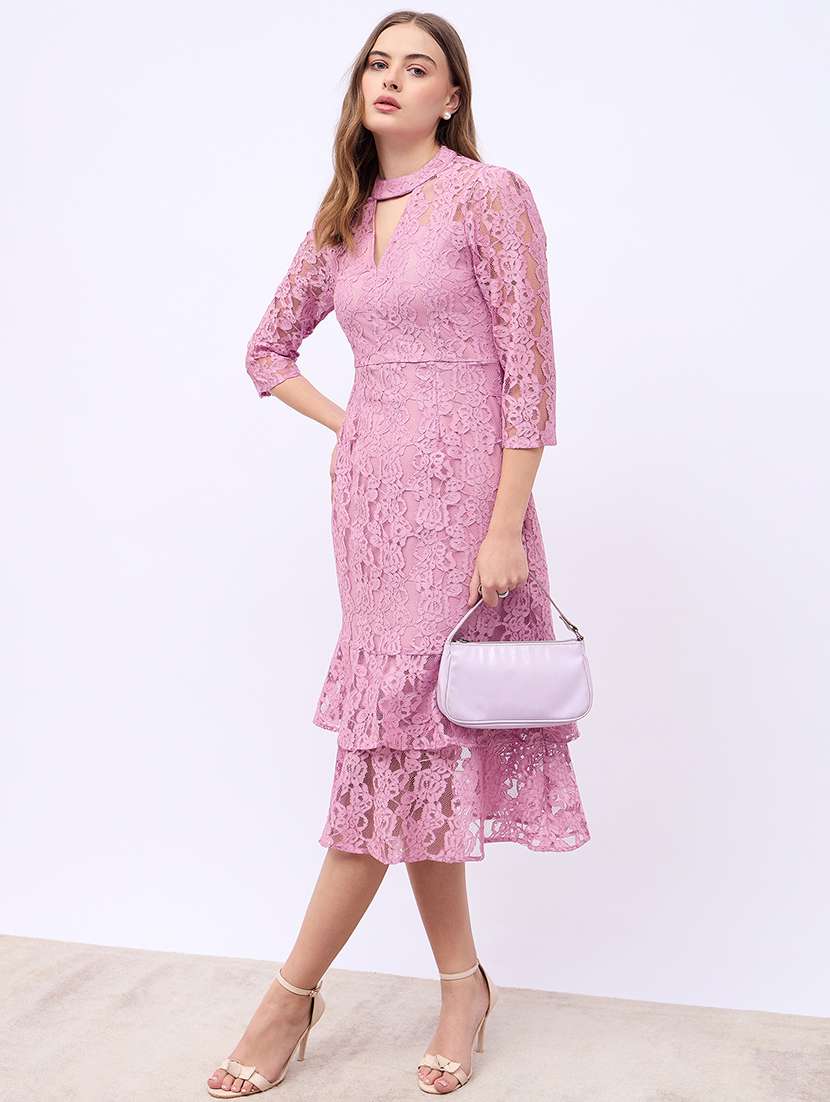 women laced choker neck layered dress - 21725305 -  Standard Image - 1