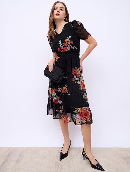 women floral print puff sleeves tiered dress - 21725307 -  Standard Image - 0