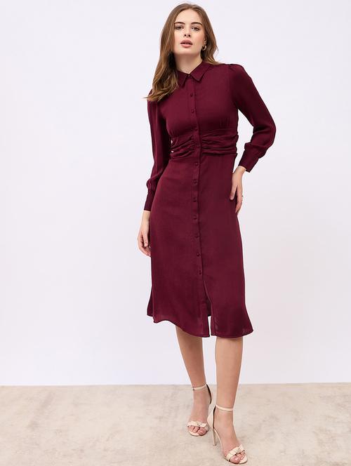 women solid collared puff sleeves shirt dress - 21725311 - Standard Image - 0