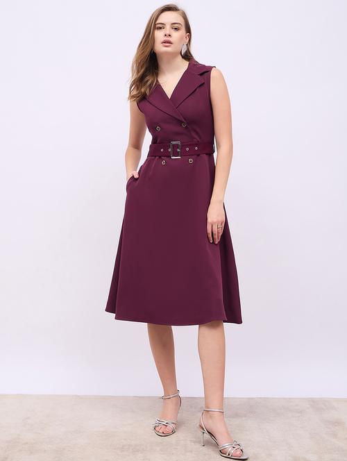 women solid sleeveless belted dress - 21725316 - Standard Image - 0