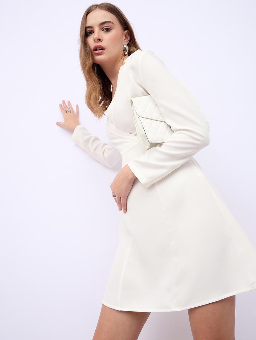 women solid long sleeves a-line dress - 21725317 -  Standard Image - 1