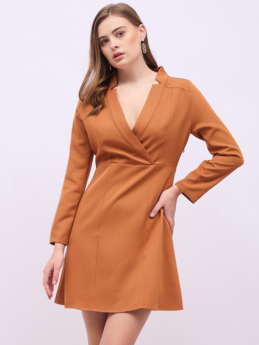 women solid long sleeves a-line dress - 21725318 -  Standard Image - 1