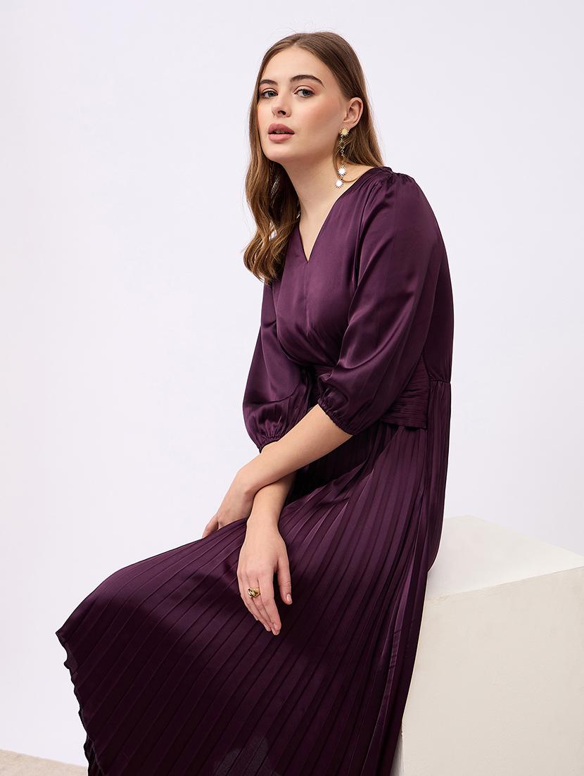 women solid puff sleeves asymmetric dress - 21725326 - Standard Image - 4