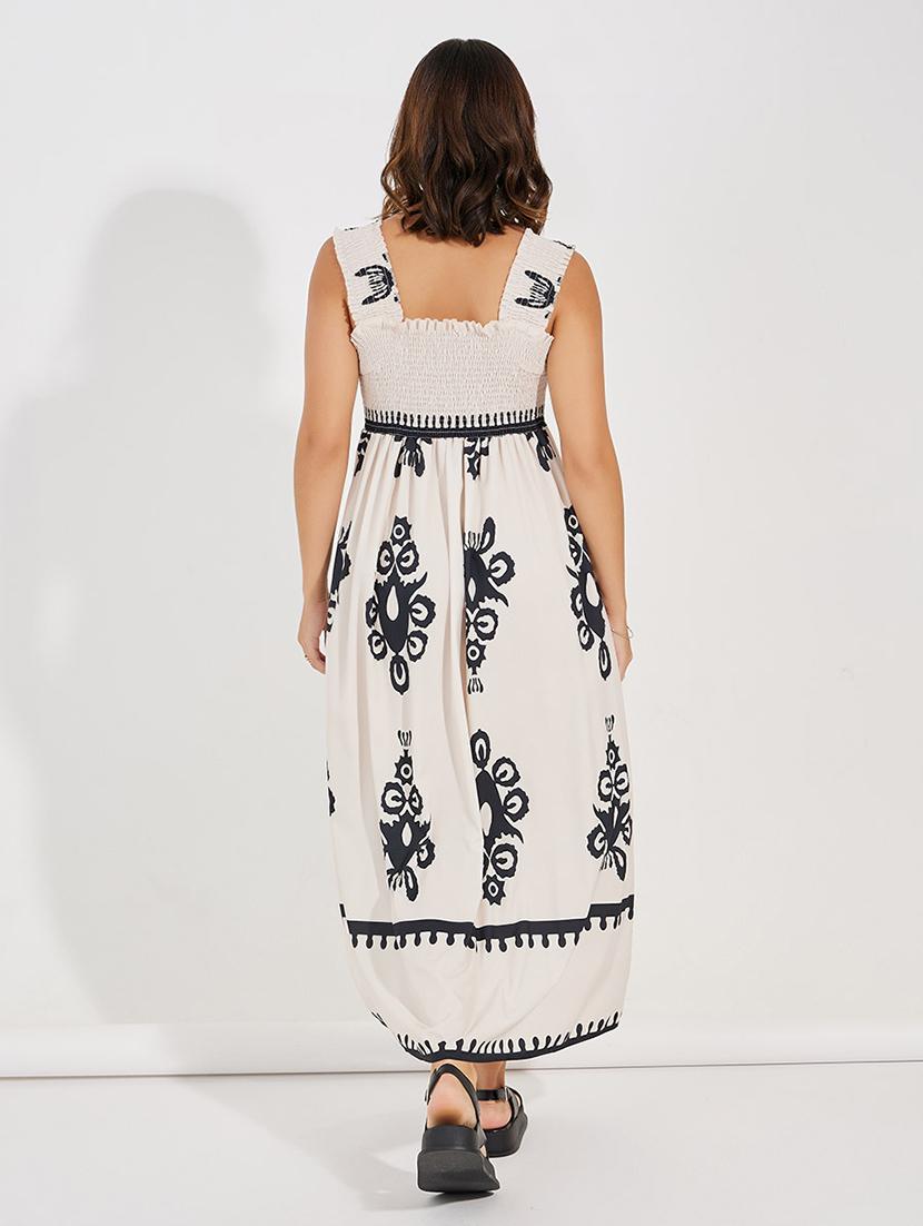 women printed smocked detailed sleeves dress - 21725327 - Standard Image - 4