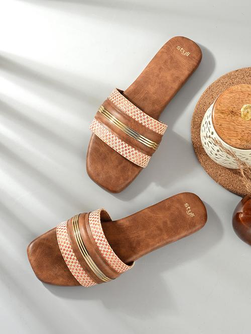 women tan slip on sandal - 21725341 - Standard Image - 0