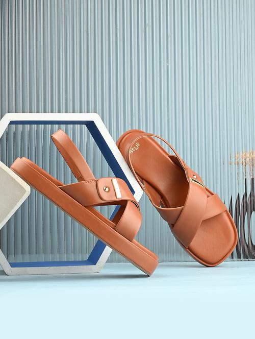 women brown back strap sandal - 21725346 - Standard Image - 0
