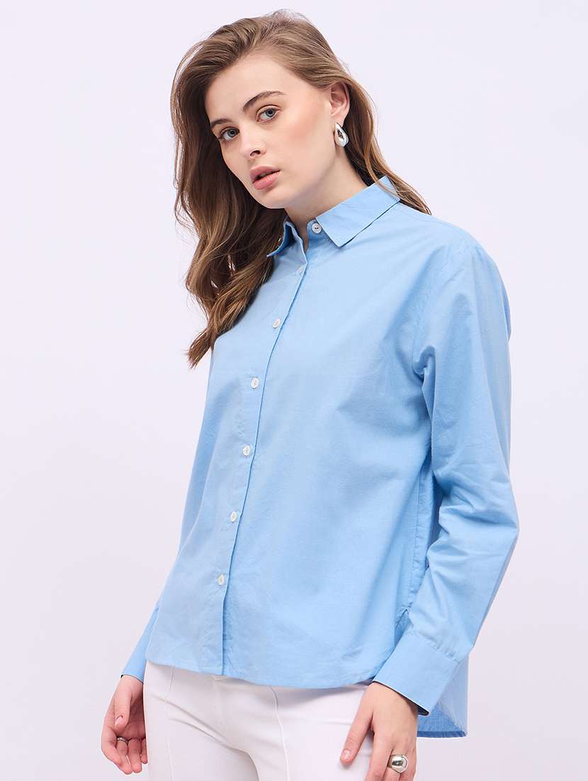 women solid collared long sleeves shirt - 21725353 -  Standard Image - 1