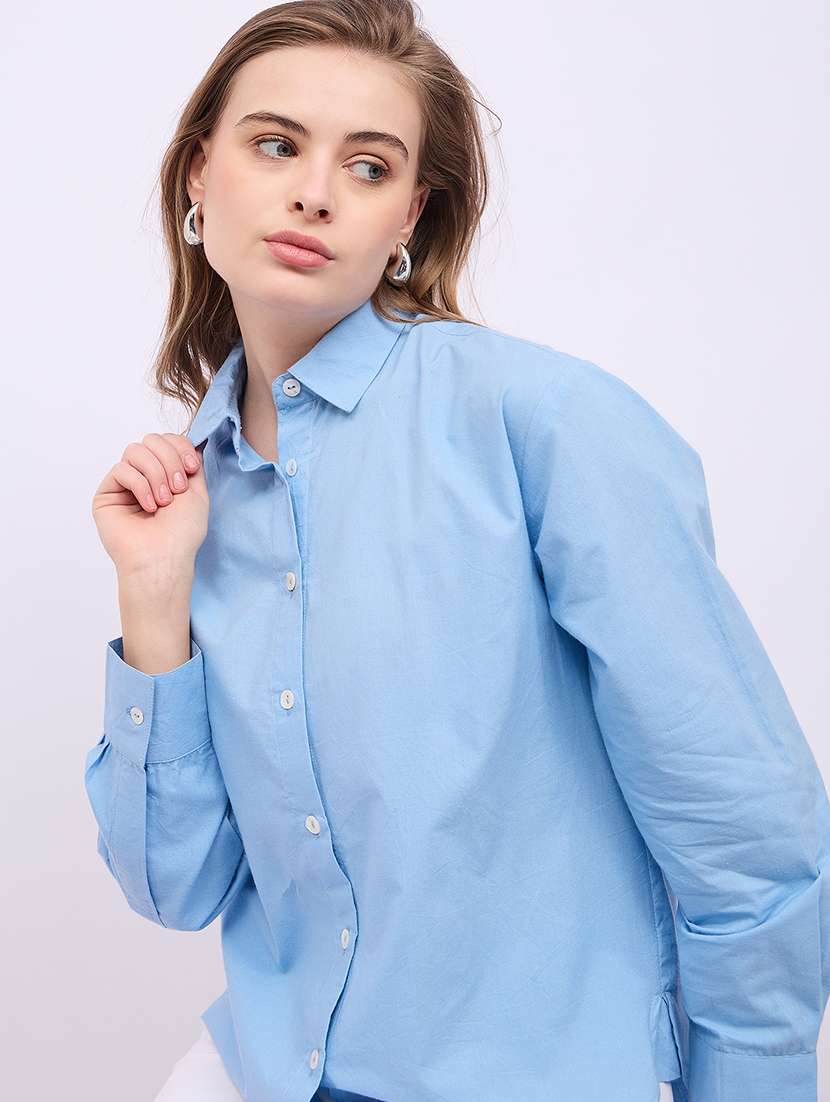 women solid collared long sleeves shirt - 21725353 -  Standard Image - 4
