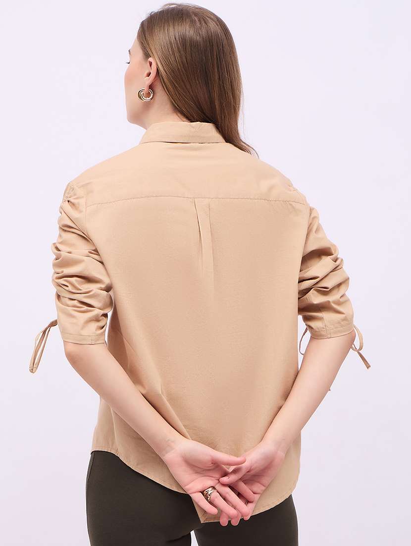 women solid collared ruched sleeves shirt - 21725354 -  Standard Image - 4