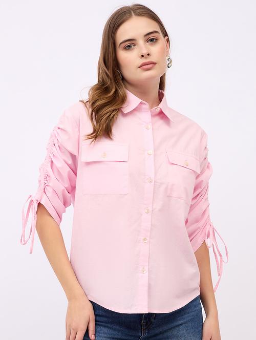 women solid collared long sleeves shirt - 21725355 -  Standard Image - 0