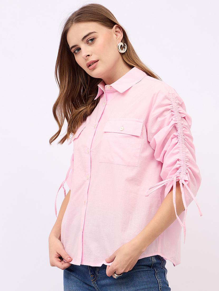women solid collared long sleeves shirt - 21725355 -  Standard Image - 1
