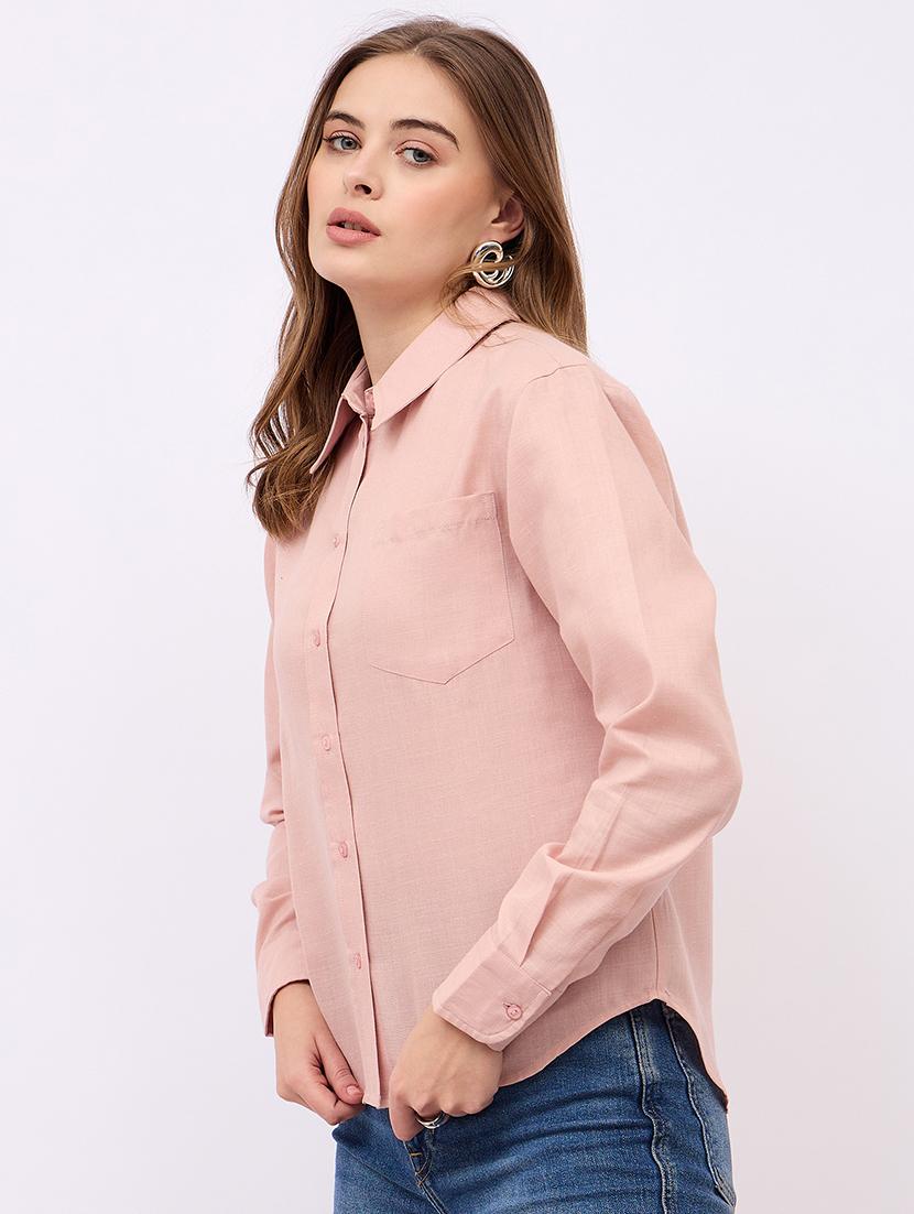 women solid collared long sleeves shirt - 21725357 - Standard Image - 1