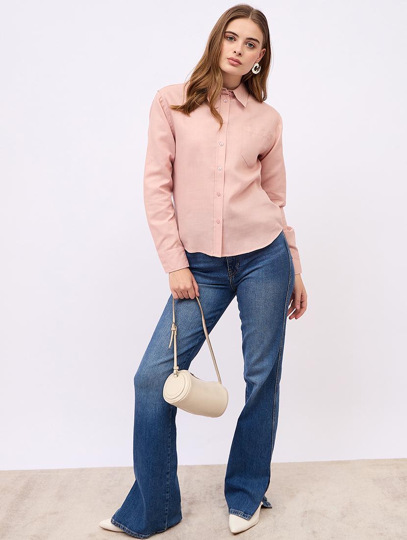 women solid collared long sleeves shirt - 21725357 - Standard Image - 4