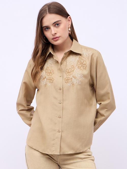 women embroidered collared oversized shirt - 21725359 -  Standard Image - 0