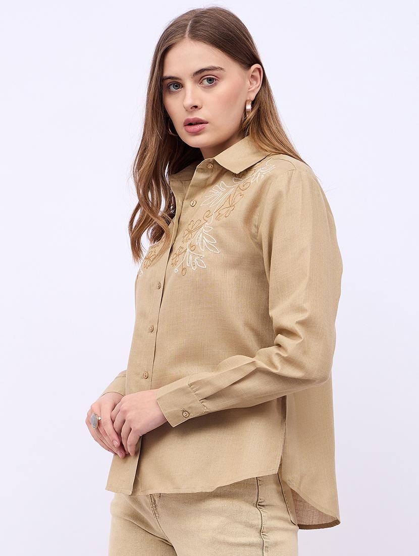 women embroidered collared oversized shirt - 21725359 -  Standard Image - 1