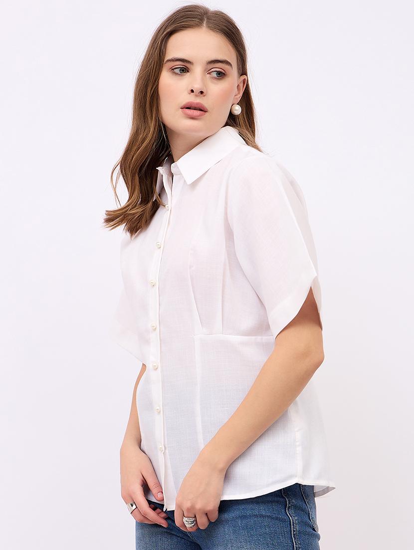 women solid collared short sleeves shirt - 21725361 -  Standard Image - 1