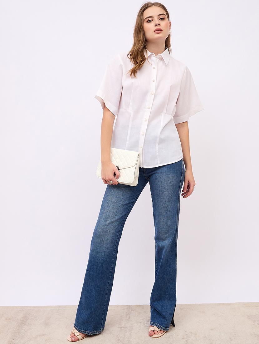 women solid collared short sleeves shirt - 21725361 - Standard Image - 4