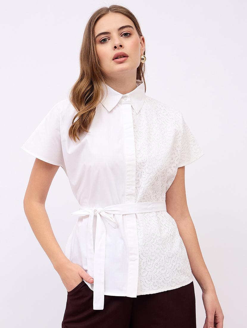 women lace detailed collared short sleeves shirt - 21725364 - Zoom Image - 0