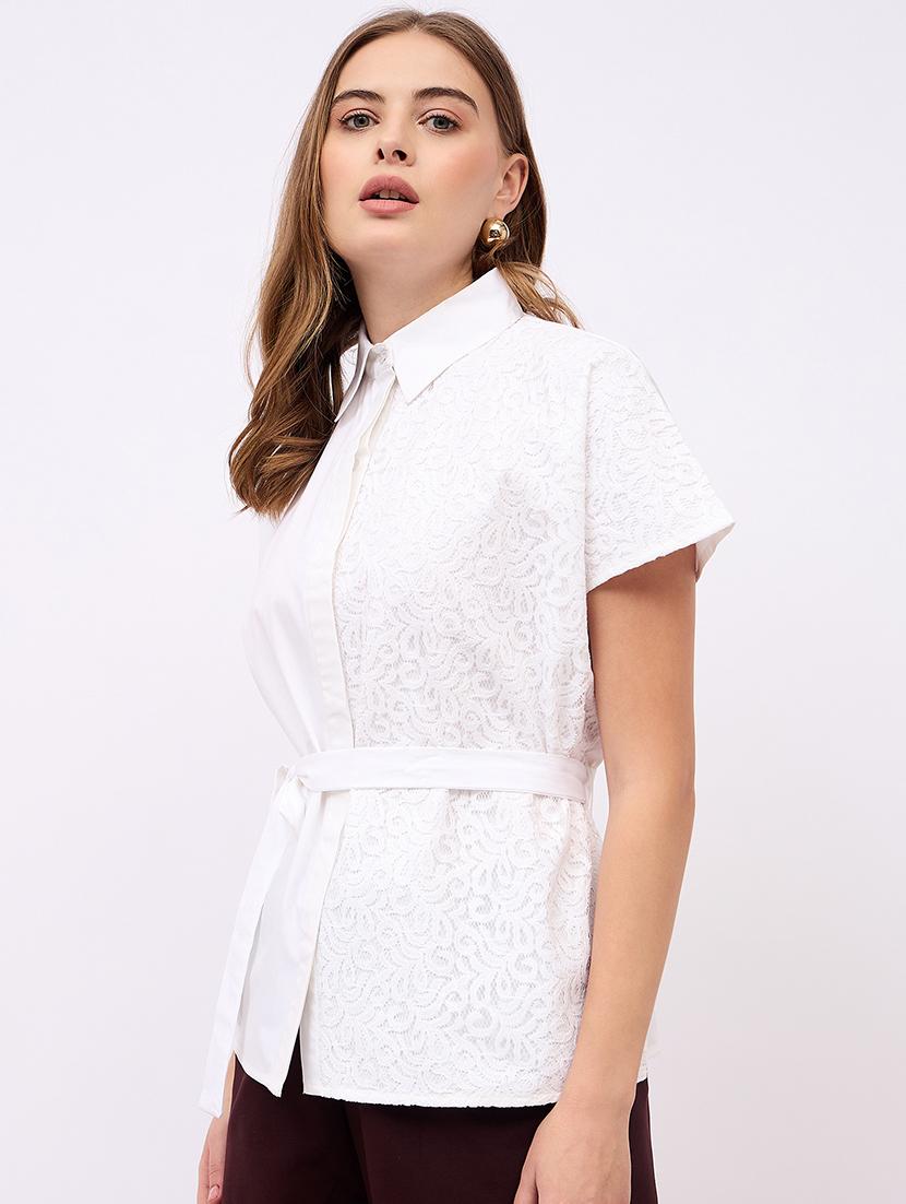 women lace detailed collared short sleeves shirt - 21725364 -  Standard Image - 1