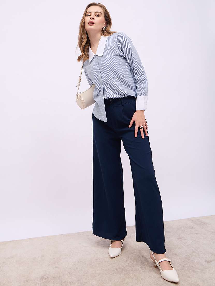 women striped peter pan collar short sleeves shirt - 21725365 -  Standard Image - 4