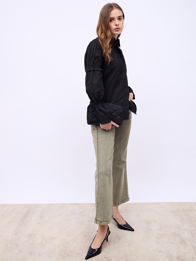 women solid collared puff sleeves shirt - 21725368 - Standard Image - 4