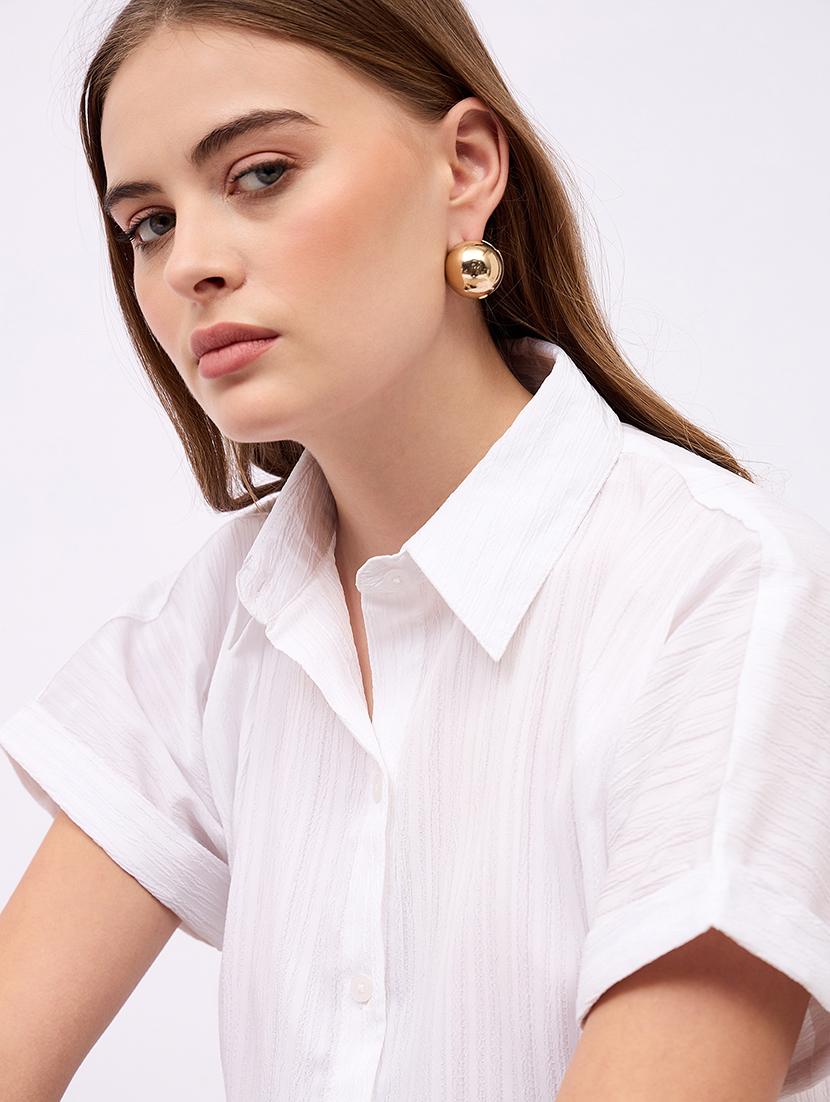 women solid collared short sleeves shirt - 21725369 - Standard Image - 4