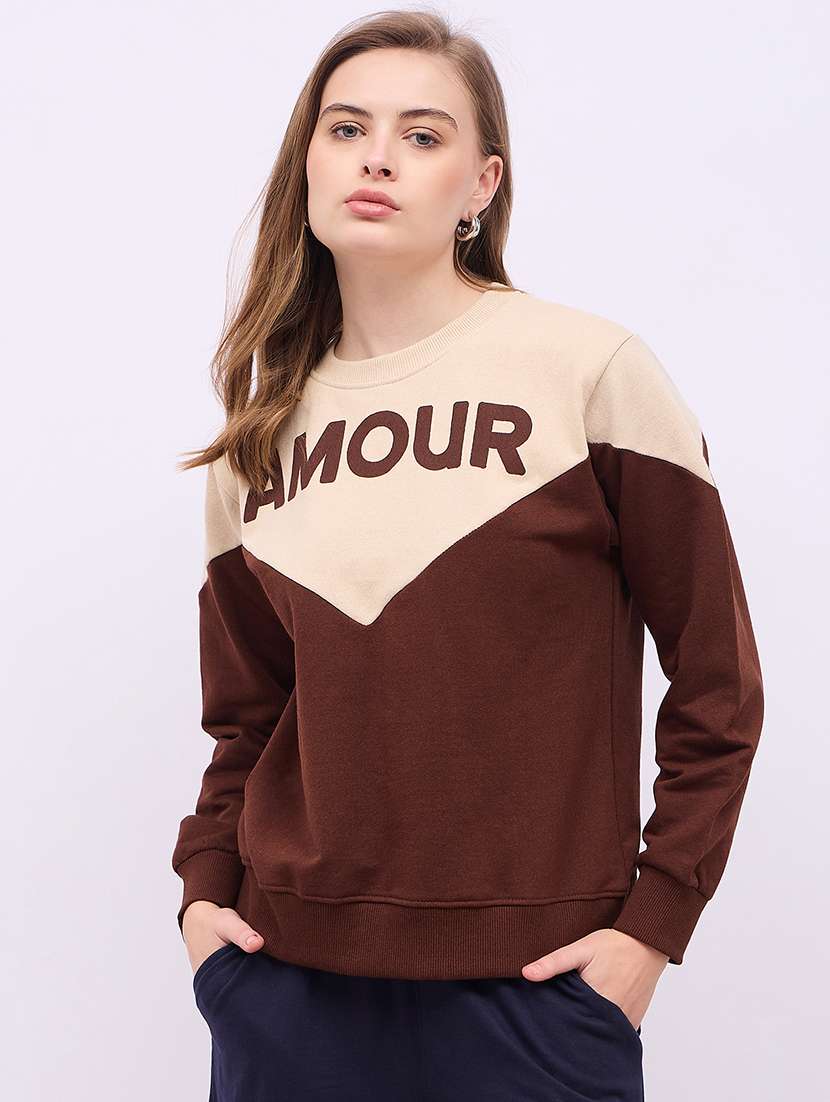 women color blocked long sleeves sweatshirt