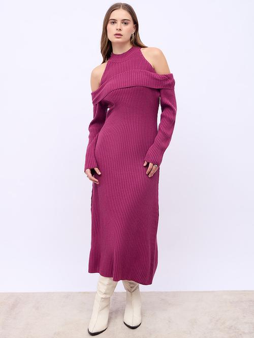 women solid cold shoulder winter wear a-line dress - 21725379 -  Standard Image - 0