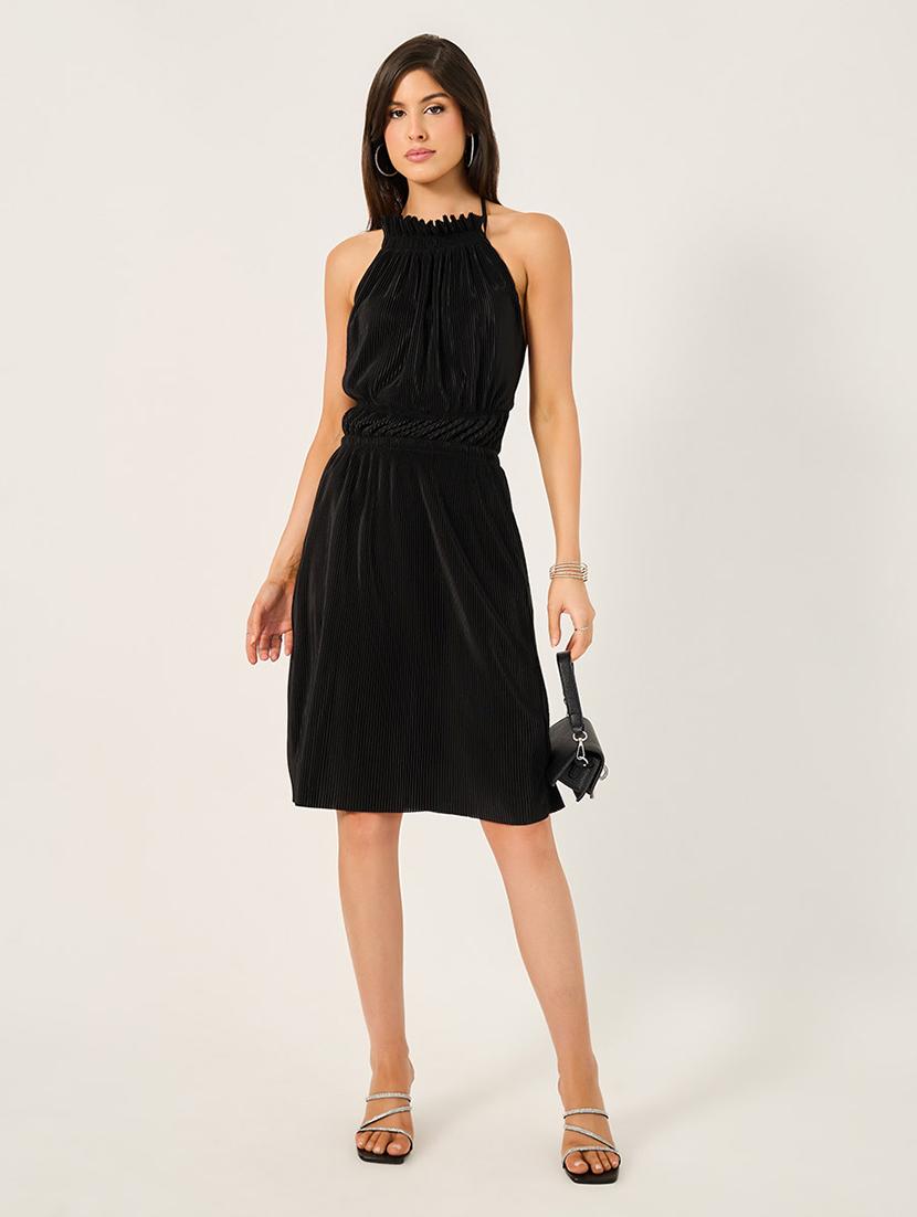 women solid halter neck a-line dress - 21725381 - Standard Image - 1