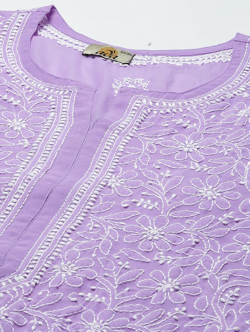 women chikankari long sleeve straight kurta - 21725498 - Standard Image - 4