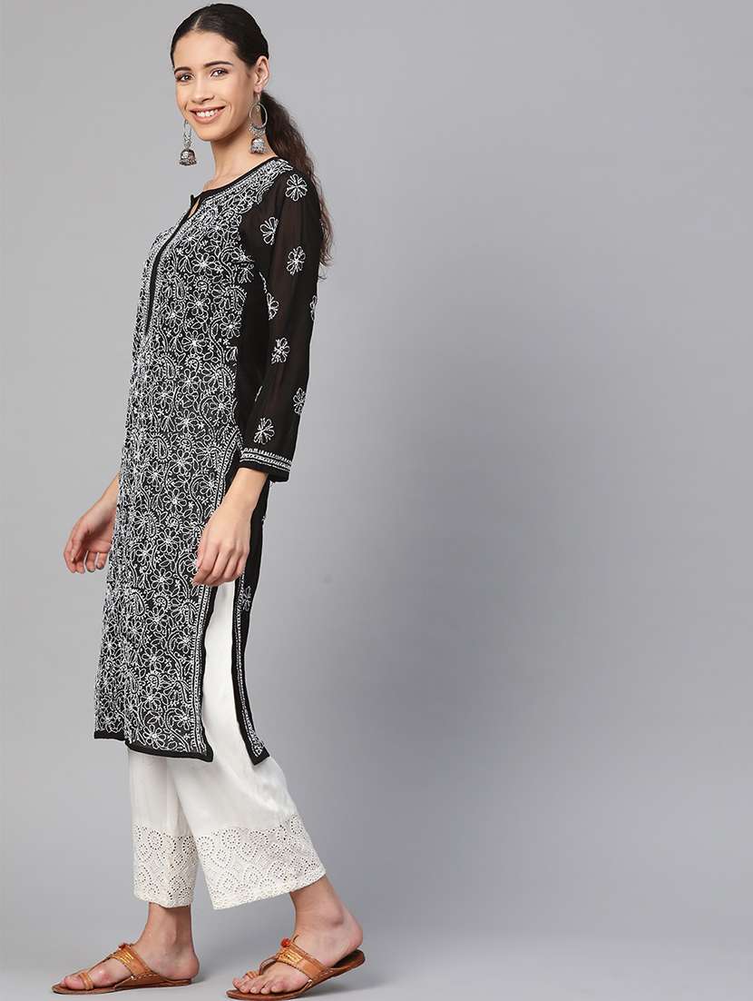 women chikankari long sleeve straight kurta - 21725503 - Standard Image - 1