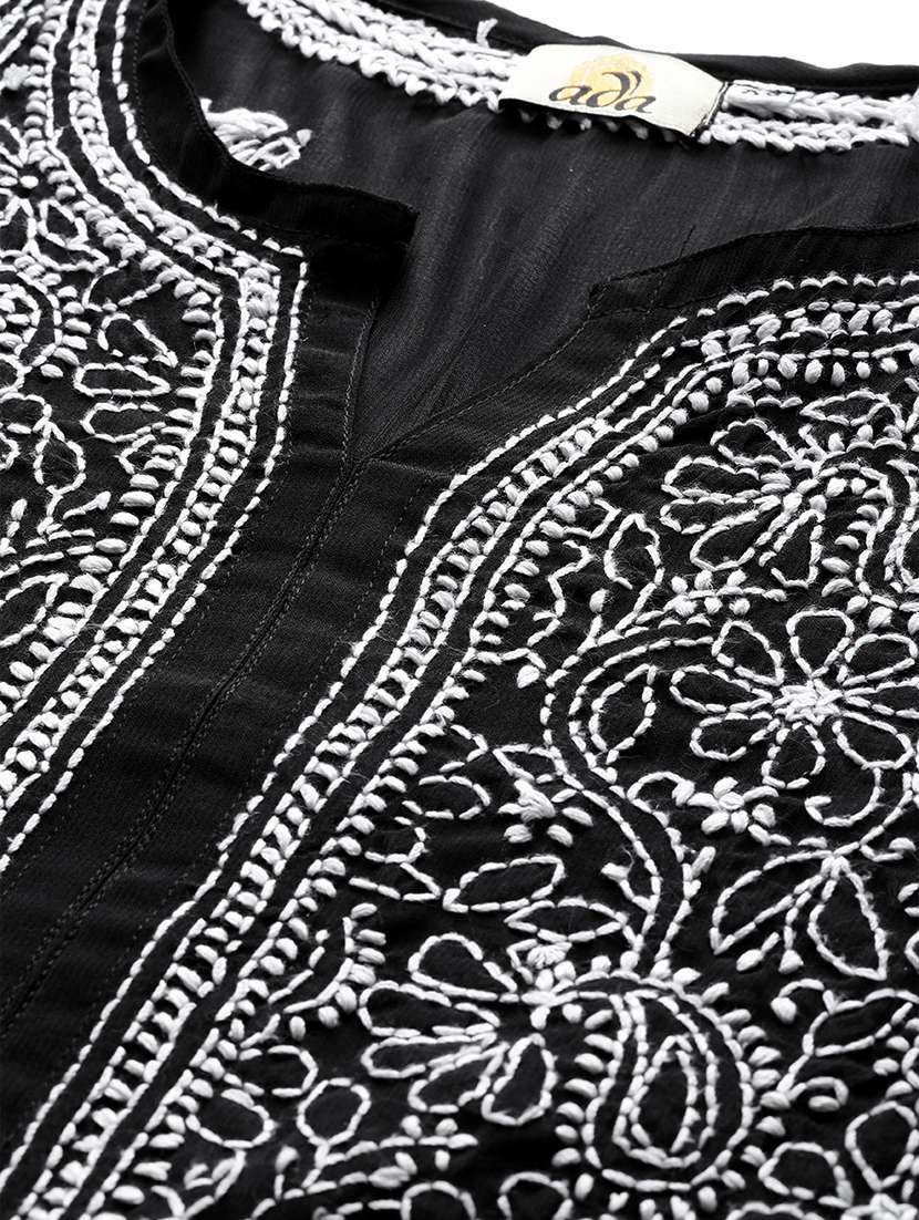 women chikankari long sleeve straight kurta - 21725503 - Standard Image - 4