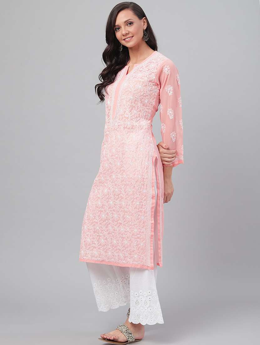 women chikankari long sleeve straight kurta - 21725507 - Standard Image - 1
