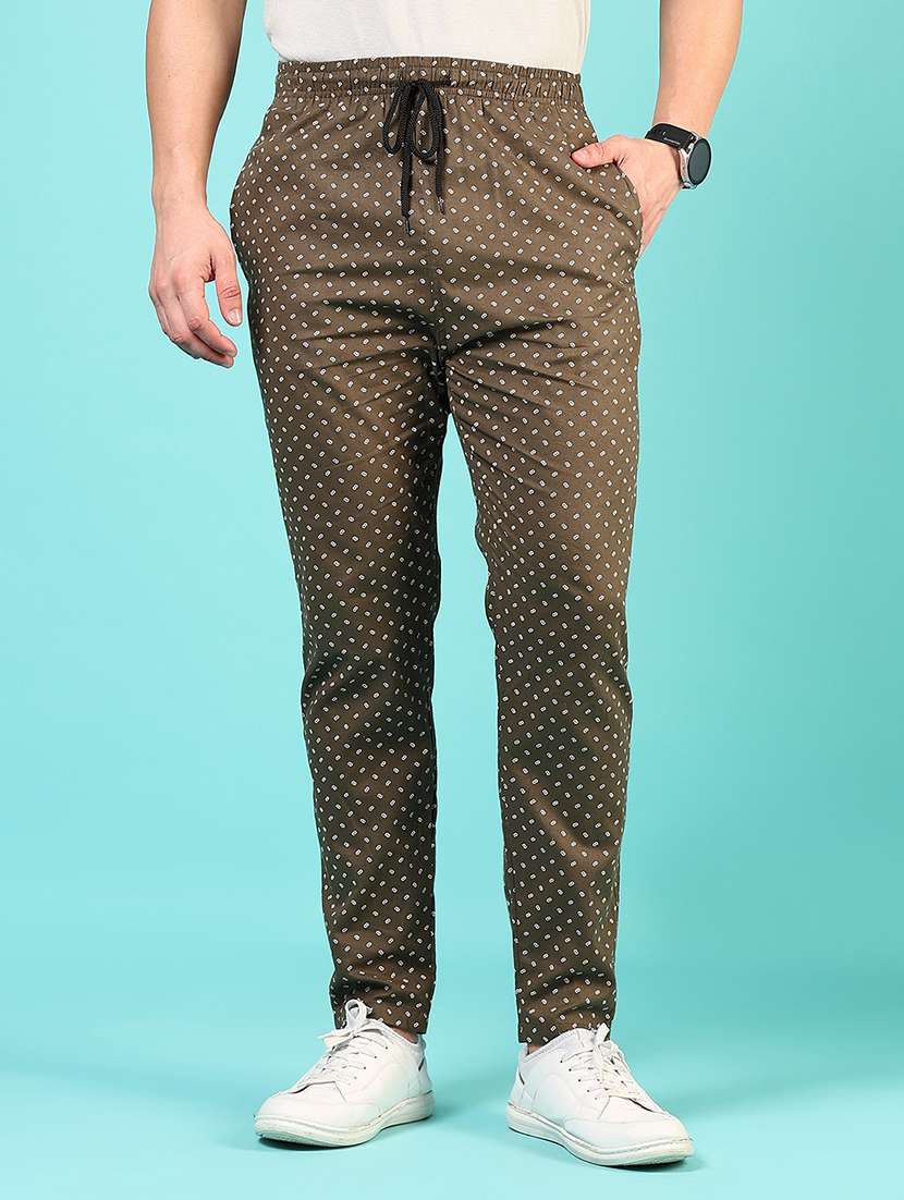 men olive printed full length track pant - 21725631 -  Standard Image - 1