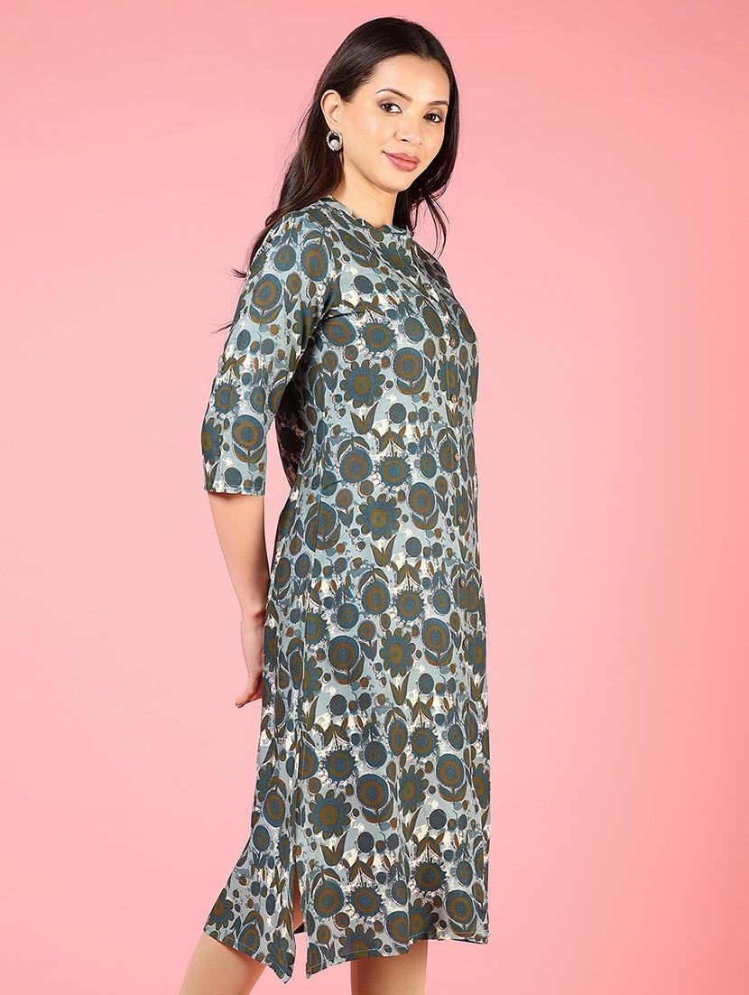 women three quarter sleeve a-line kurta - 21725632 - Standard Image - 1