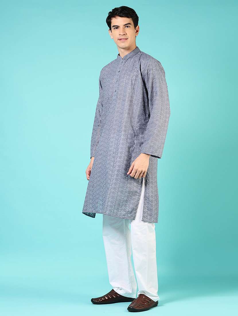 men embroidered mandarin neck kurta pyjama set - 21725635 -  Standard Image - 1